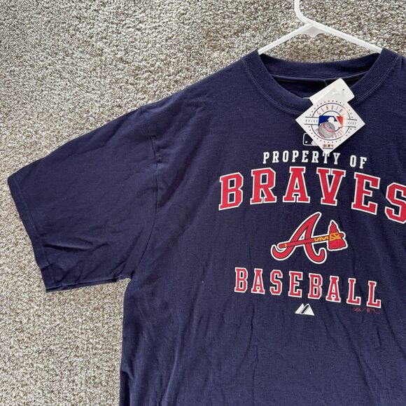 Atlanta Braces Shirt Mens Large Blue Majestic MLB Baseball Short Sleeve New Crew - Picture 5 of 11